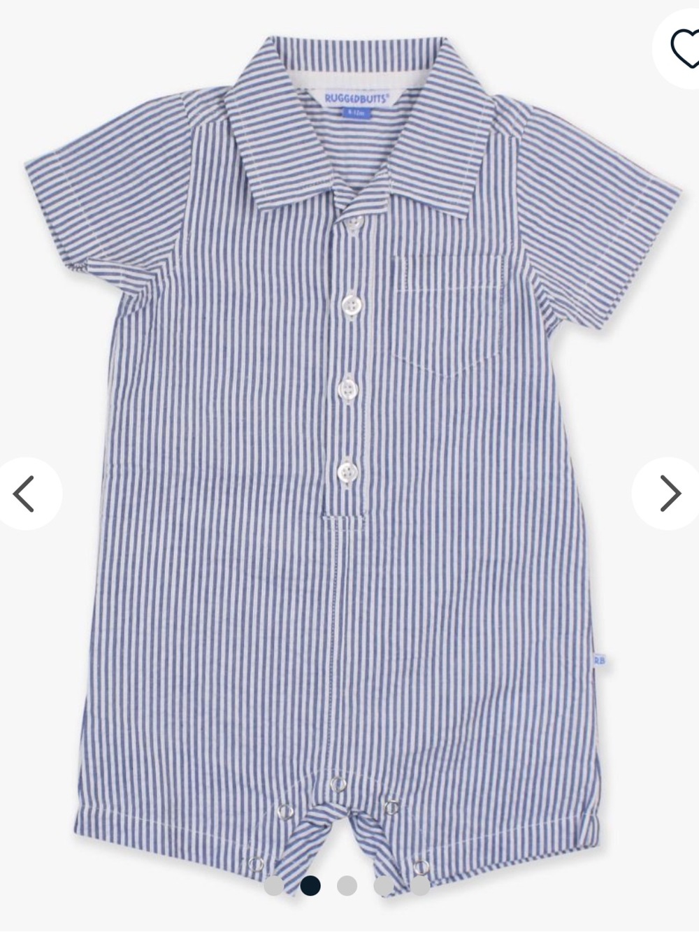 Rugged Butts Boys Button Up Romper Classic Seersucker 6-12m